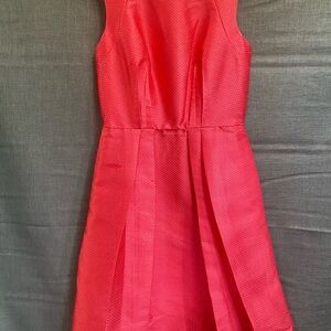 Carmen Marc Valvo Vibrant Coral Textured Mini Cocktail dress with pockets